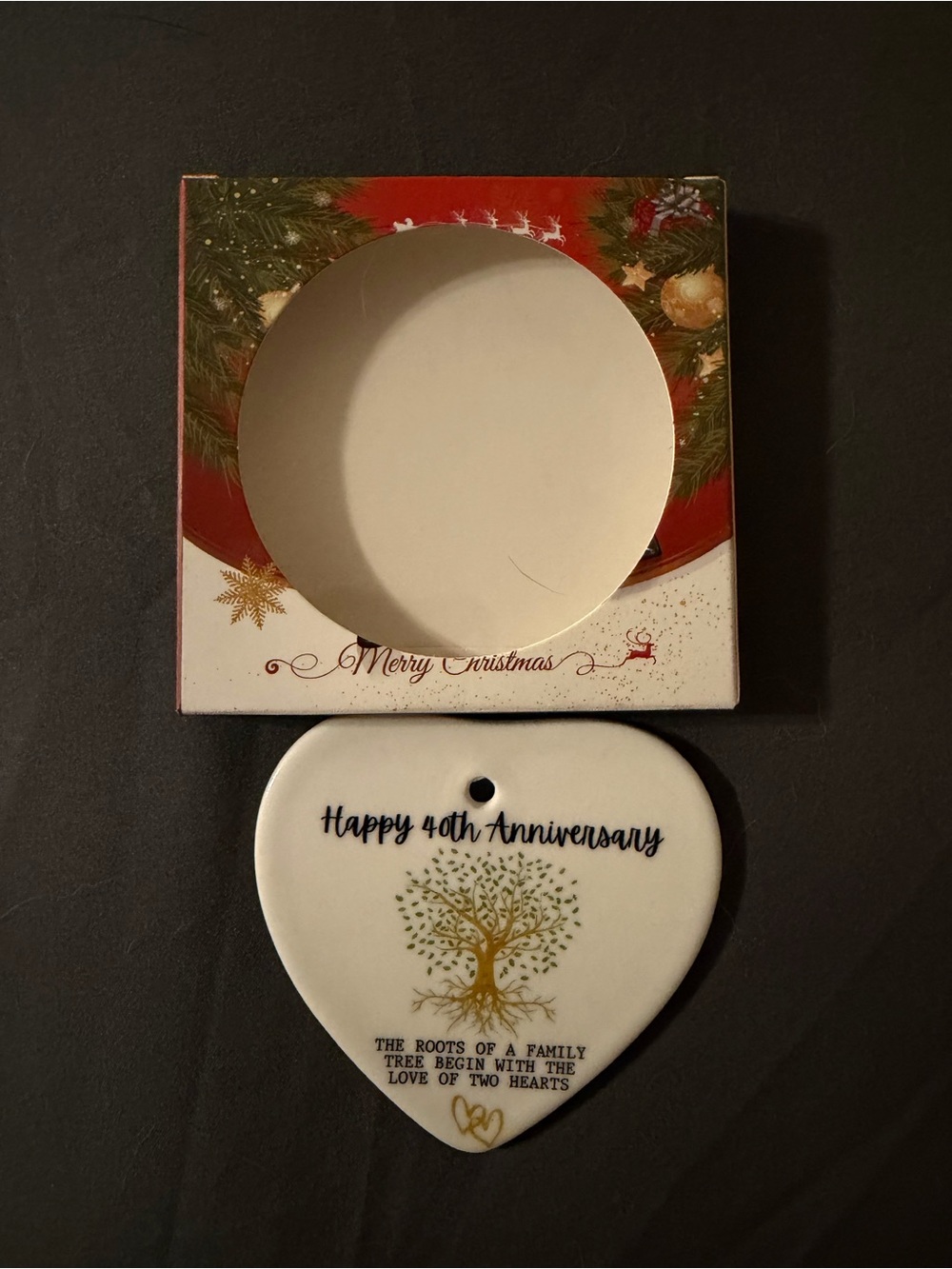 Happy 40th Anniversary Heart Ornament - White